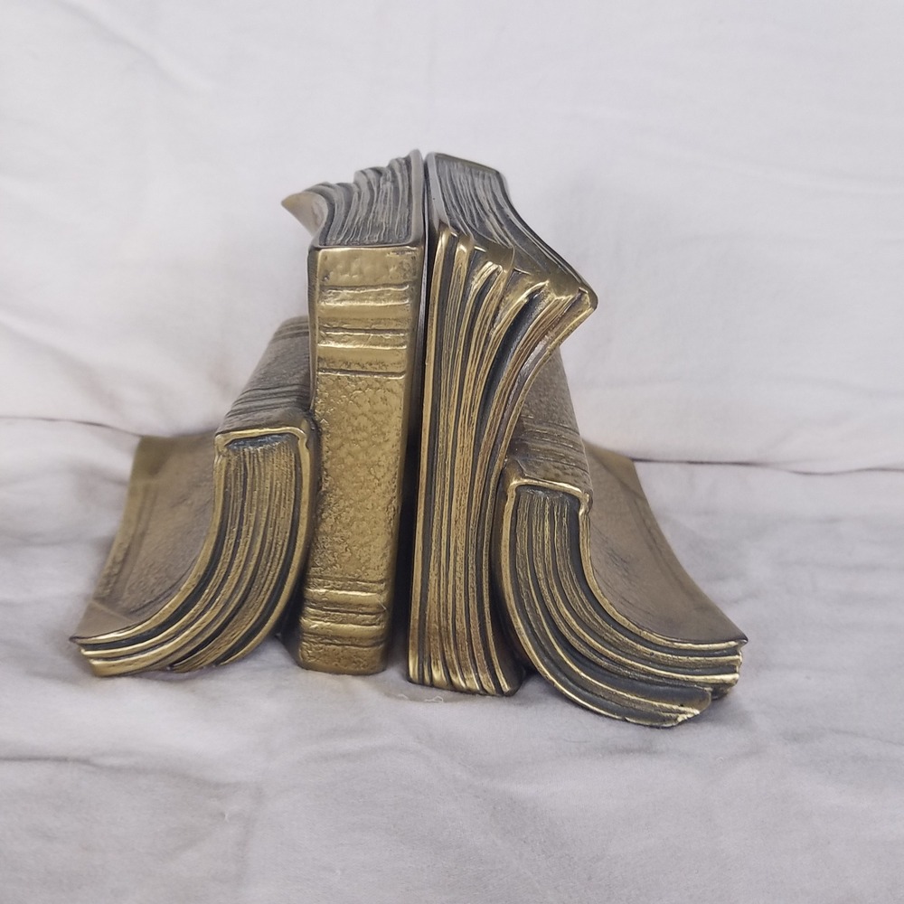 PM Craftsman Bookends Gold Excellent Vintage Solid Brass Stacked Books